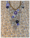 Front neckline of the Golden Nocturne gold paisley mukhawar with navy, purple and silver hand-beaded flowers.