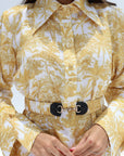 Decorative belt detail on Golden Palm Toile Linen Blend Jalabiya