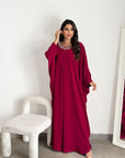 Hand Embellished Butter Crepe Kaftan for Women Full Length View