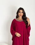 Hand Embellished Neckline Detail on Butter Crepe Kaftan