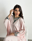 Hand Embellished Satin Kaftan Neckline and Cuff Detail