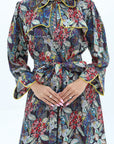 Waist belt detail on Midnight Tropical Bloom Embellished Linen Blend Dress