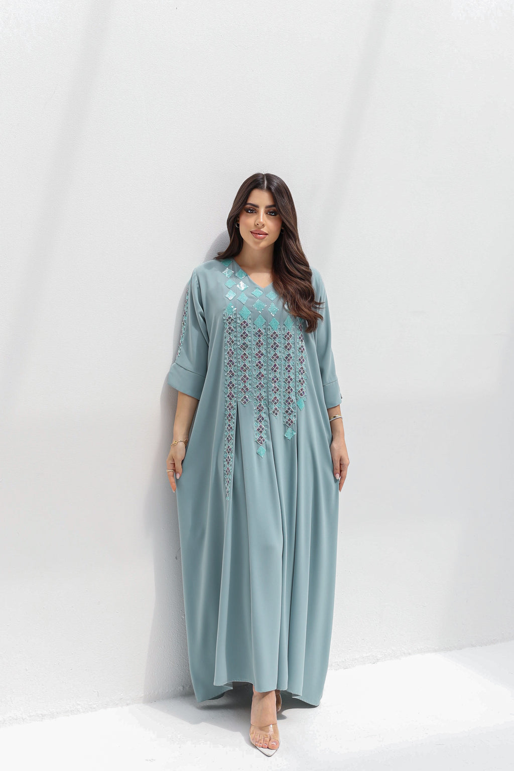 Mona - Sage Embroidered Crepe