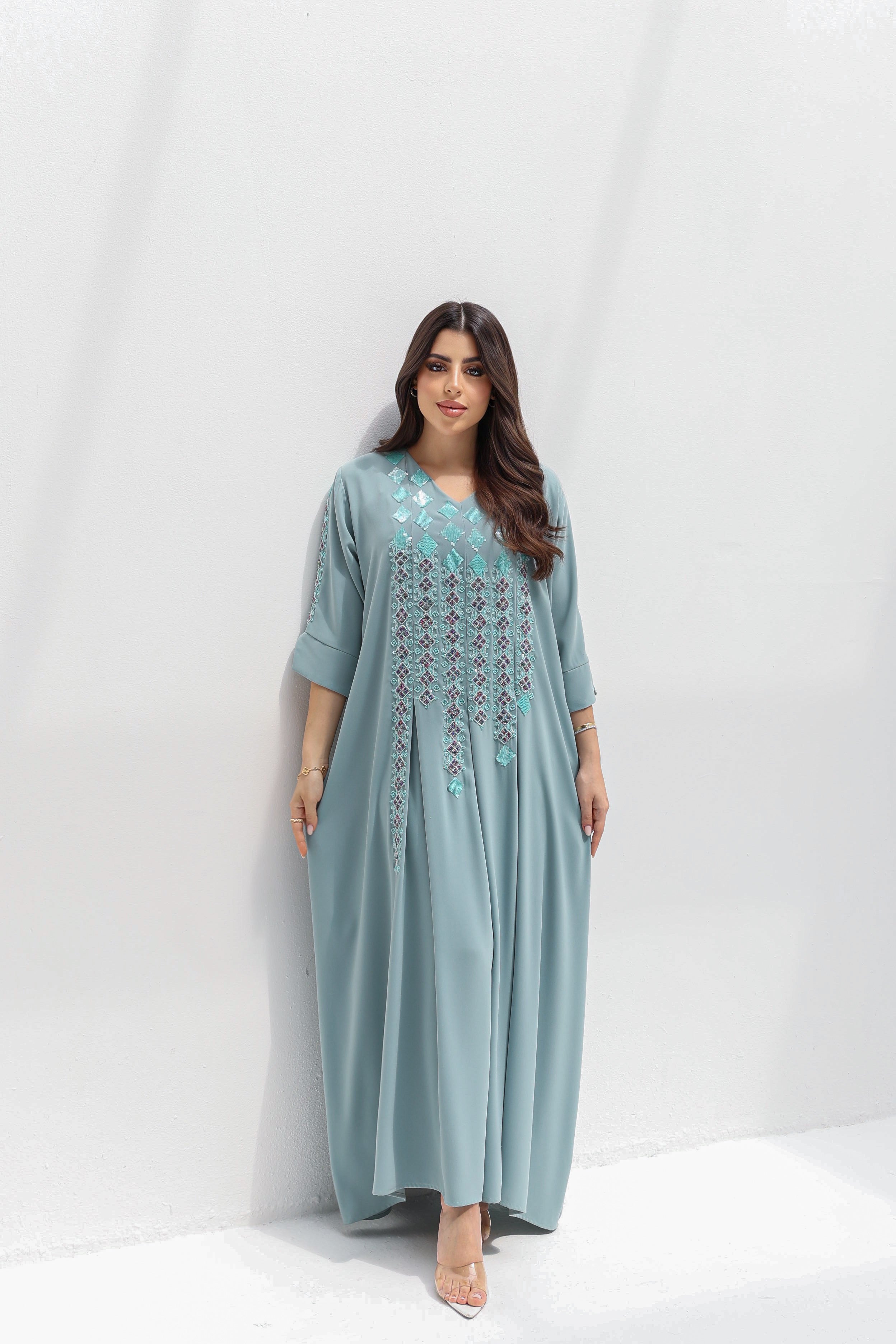 Mona - Sage Embroidered Crepe