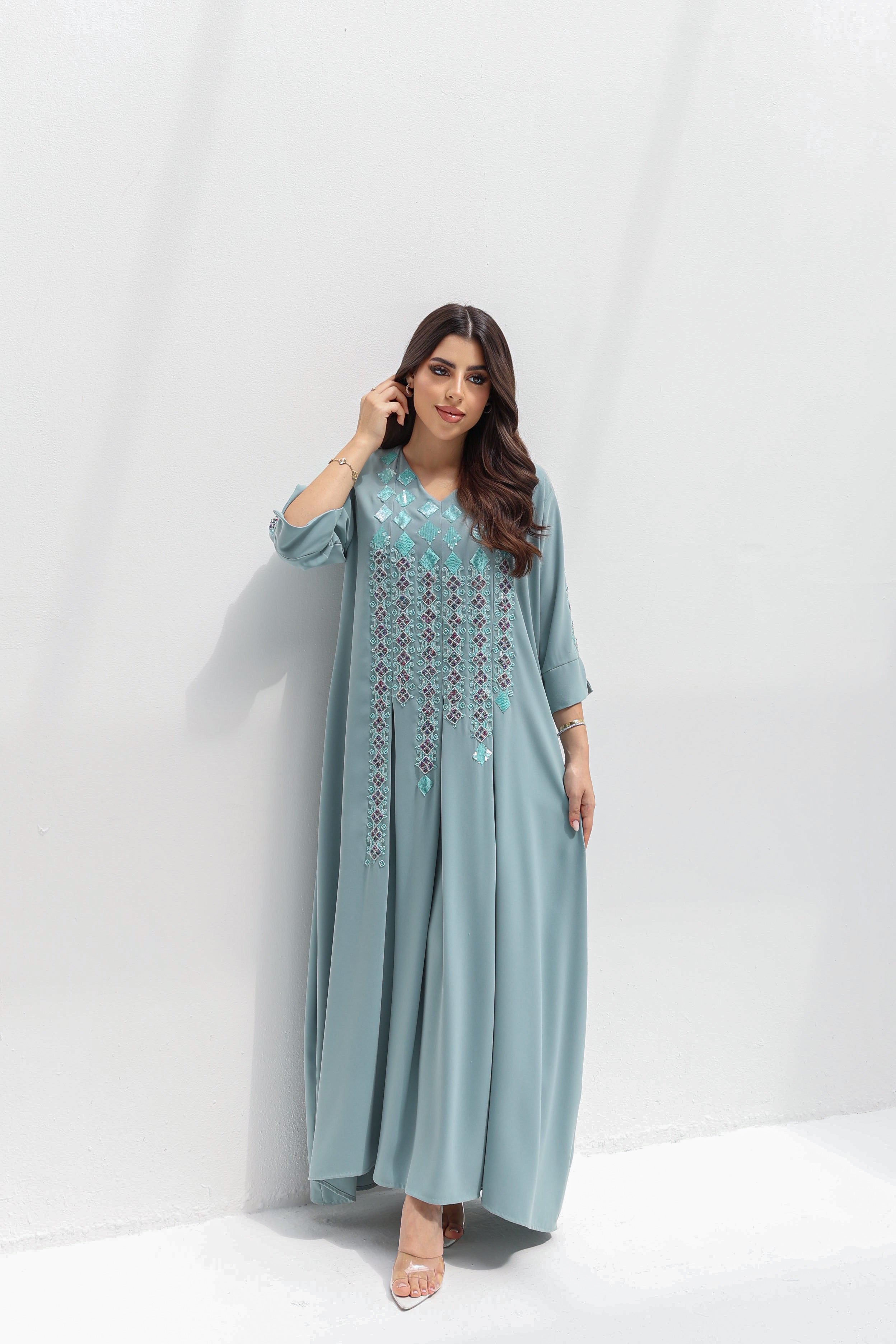 Mona - Sage Embroidered Crepe