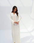 Ivory Pearl Embellished Crepe Jalabiya with embroidered neckline and cuffs