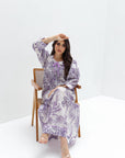 Lavender Palm Toile Linen Blend Jalabiya side view