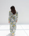 Back belt detail on Lemon Bird Garden Linen Blend Dress