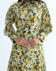 Lemon Blossom Embellished Linen Blend Dress hand embellished belt