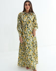 Lemon Blossom Embellished Linen Blend Dress floral citrus print