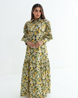 Lemon Blossom Embellished Linen Blend Dress full length view