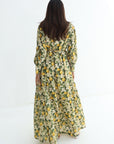 Lemon Blossom Embellished Linen Blend Dress lemon blossom pattern detail