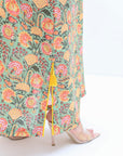 Meadow Floral Hand Embellished Linen Blend Jalabiya floral botanical print detail