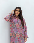 Medallion Mosaic Linen Blend Jalabiya collar neckline detail