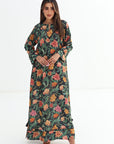 Midnight Botanical Embellished Linen Blend Dress full-length front view