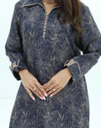 Hand embellishment detail on Midnight Chrysanthemum Embellished Linen Blend Jalabiya
