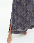 Premium linen blend floral print detail on Midnight Chrysanthemum Embellished Linen Blend Jalabiya