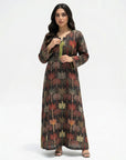 Midnight Palm Linen Blend Jalabiya with hand embellished neckline