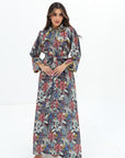 Midnight Tropical Bloom Embellished Linen Blend Dress full-length front view