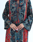 Mixed Paisley Print Cotton Jalabiya Tassel Neckline Detail