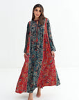 Mixed Paisley Print Cotton Jalabiya Red Paisley Pattern Full Length