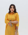 Floral Detail on Mustard Linen Blend Jalabiya