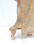 Paisley floral print detail on Mustard Linen Blend Jalabiya