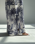 Botanical Palm Print Linen Blend Jalabiya Sleeve Detail Close Up