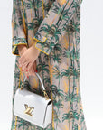 Golden Palm Linen Blend Jalabiya Sleeve and Palm Print Detail