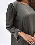 Olive Luxe Silk Jalabiya premium silk fabric detail