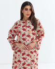 Oriental Fan Print Linen Blend Jalabiya - Fan Print Close Up