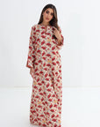 Oriental Fan Print Linen Blend Jalabiya - Full Length Jalabiya