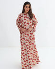 Oriental Fan Print Linen Blend Jalabiya - Print Fabric Detail