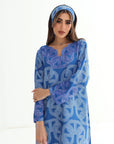 Ornamental Link Embellished Linen Blend Mukhawar hand embellished neckline