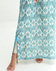 Ornamental trellis print detail on Linen Blend Jalabiya