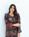 Palm Grove Hand Embellished Linen Blend Jalabiya hand embellishment detail
