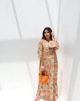 Palm Mirage Linen Blend Jalabiya with Hand Embellished Hemline Full Length View