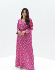 Palm Motif Linen Blend Jalabiya side view
