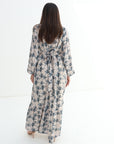 Palm Silhouette Embellished Linen Blend Dress with fitted waist