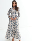 Palm Silhouette Embellished Linen Blend Dress full-length front view