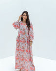 Pastel Bloom Linen Blend Jalabiya full length front view