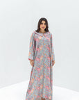 Pastel Botanical Linen Blend Jalabiya full length front view