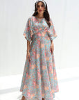 Pastel Chrysanthemum Linen Blend Dress full-length front view
