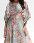 mpire waist detail on Pastel Chrysanthemum Linen Blend Dress