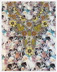 Close-up of the hand-beaded floral neckline on the Pastel Garden digital cotton satin mukhawar.