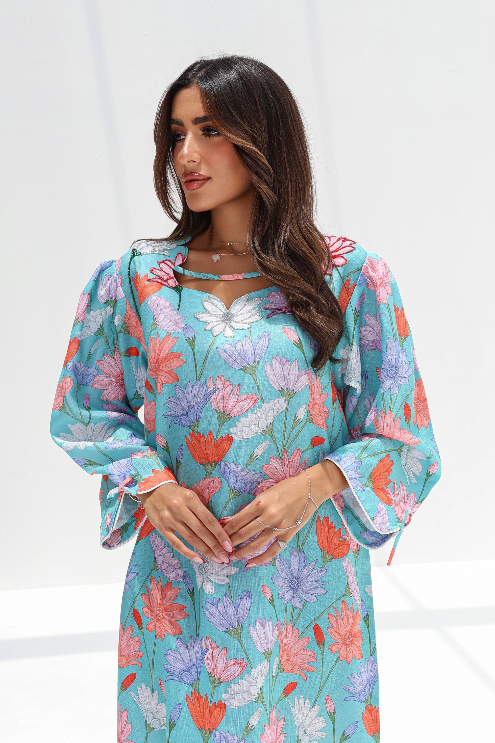 Pastel Meadow Bloom Linen Blend Jalabiya for women