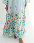 Pastel Meadow Linen Blend Dress floral border detail