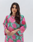 Pink Bloom Linen Blend Jalabiya neckline detail