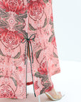 Pink Lotus Linen Blend Jalabiya lotus floral print detail