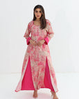 Pink Paisley Print Cotton Jalabiya - Front Panel Detail